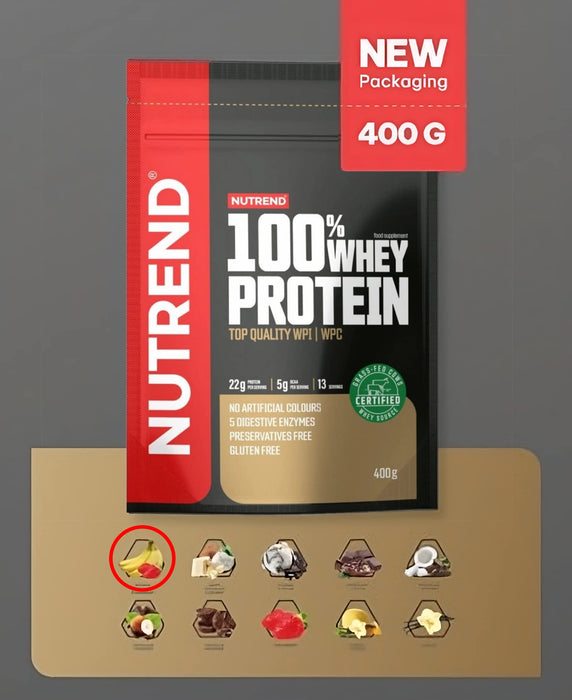 Nutrend 100% Whey Protein, Banana + Strawberry - 400g Best Value Whey Proteins at MYSUPPLEMENTSHOP.co.uk