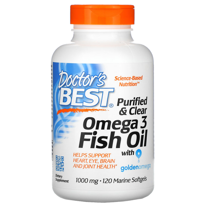 Doctor's Best Purified & Clear Omega 3 Fish Oil with Goldenomega, 1,000 mg, 120 Marine Softgels