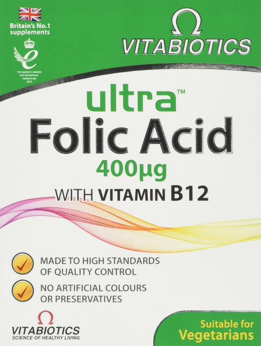 Vitabiotics Ultra Folic Acid 400ug with Vitamin B12 60 Tablets - Pregnancy at MySupplementShop by Vitabiotics