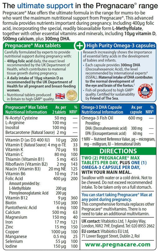 Vitabiotics Pregnacare Max 84 Tablets - Pregnancy at MySupplementShop by Vitabiotics