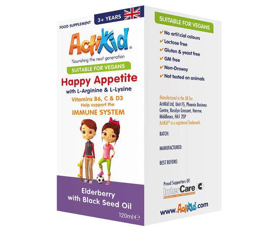 ActiKid Happy Appetite Immune System, Elderberry with Black Seed Oil - 120 ml. | High-Quality L-Arginine | MySupplementShop.co.uk