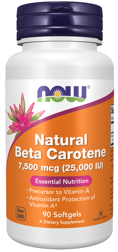 NOW Foods Beta Carotene Natural, 25 000 IU 90 Softgels - Health and Wellbeing at MySupplementShop by NOW Foods