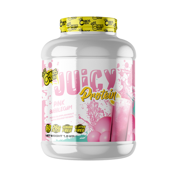 Chaos Crew Juicy Protein 1.8kg Pink Bubblegum Best Value Sports Supplements at MYSUPPLEMENTSHOP.co.uk