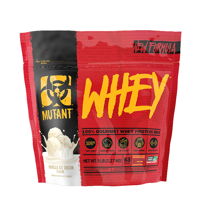 Mutant Whey – 100 % Molkenproteinpulver, Gourmet-Geschmack, 22 g Protein, 10,4 g EAAs, 5 g BCAAs, schnell einziehend, leicht verdaulich – 2,27 kg – Vanilleeis