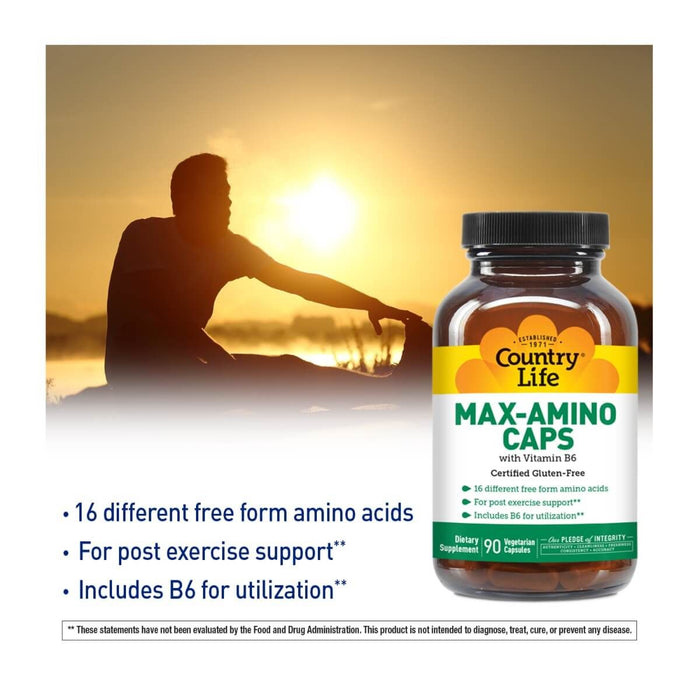Country Life Max-Amino Caps with Vitamin B6 180 Capsules | Premium Supplements at MYSUPPLEMENTSHOP