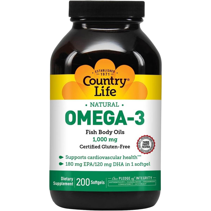 Country Life Omega-3 Fish Oil 1000mg 200 Softgel