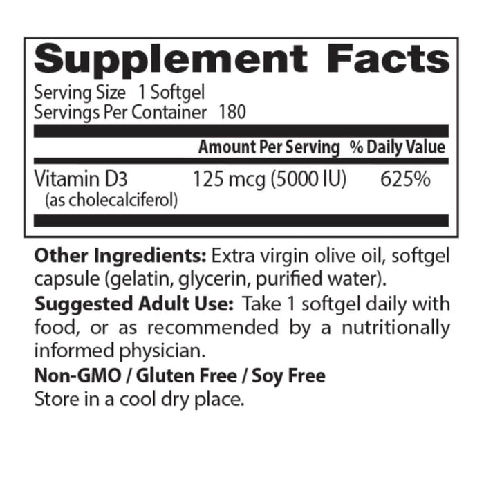 Doctor's Best Vitamin D3 125 mcg (5,000 IU) 180 Softgels | Premium Supplements at MYSUPPLEMENTSHOP