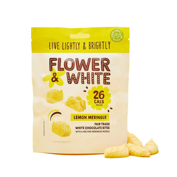 Flower &amp; White Lemon Baiser Fairtrade Chocolate Bites 75g