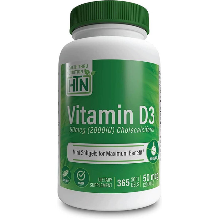 Health Thru Nutrition Vitamin D3 2,000iu (50mcg) 365 Softgels - Immune Support at MySupplementShop by Health Thru Nutrition