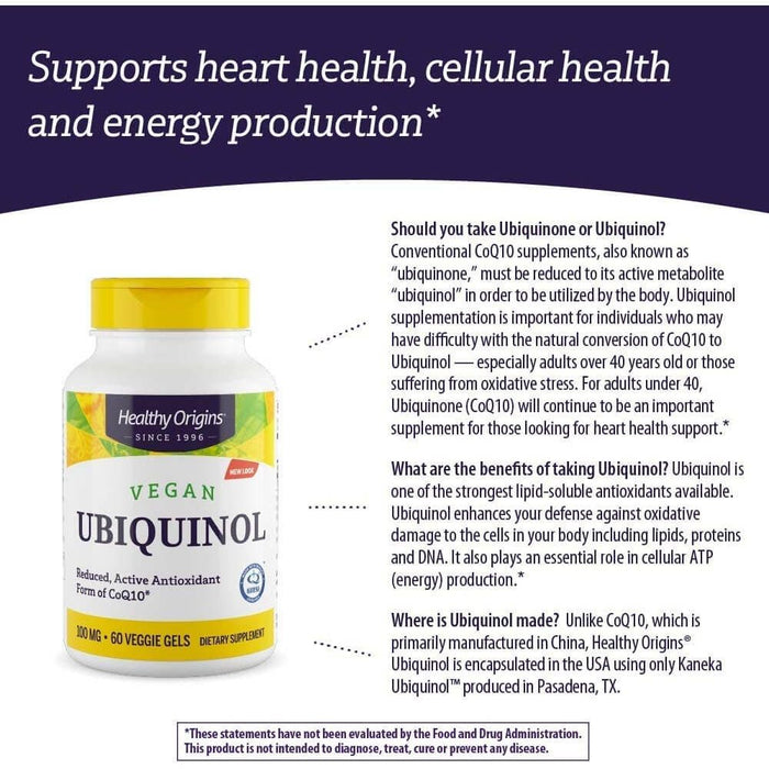 Healthy Origins Vegan Ubiquinol 100mg 60 Softgels - Cellular Health at MySupplementShop by Healthy Origins