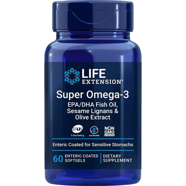 Life Extension Super Omega-3 EPA/DHA with Sesame Lignans & Olive Extract - 60 enteric coated softgels