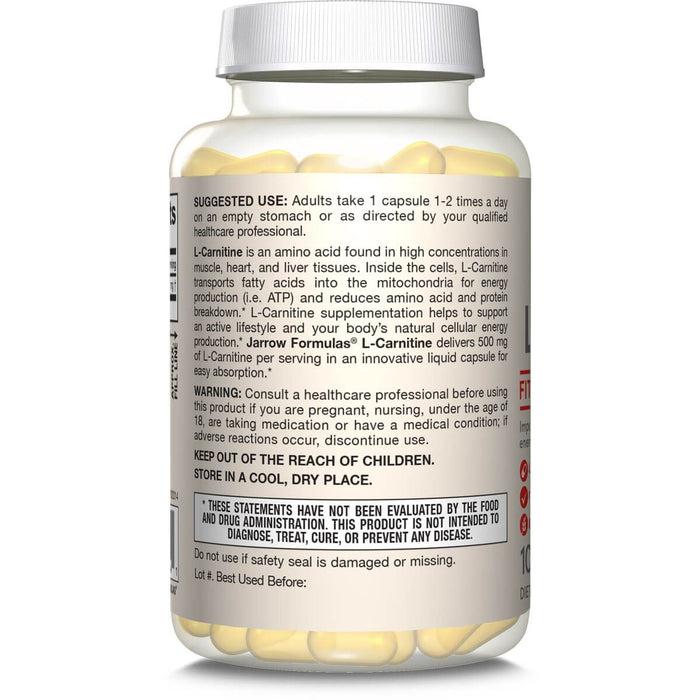 Jarrow Formulas L-Carnitine 500mg 100 Veggie Liquid Capsule | Premium Supplements at MYSUPPLEMENTSHOP