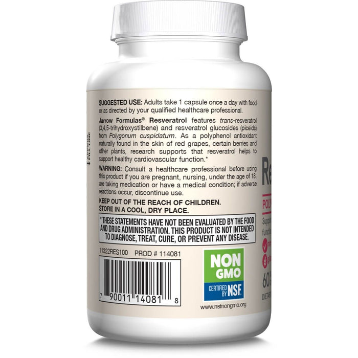 Jarrow Formulas Resveratrol 100mg 60 Veggie Capsules | Premium Supplements at MYSUPPLEMENTSHOP