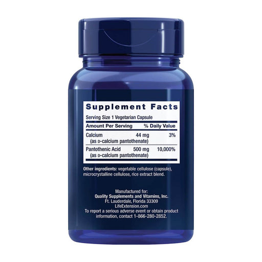 Life Extension Pantothenic Acid 500 mg 100 Vegetarian Capsules | Premium Supplements at MYSUPPLEMENTSHOP