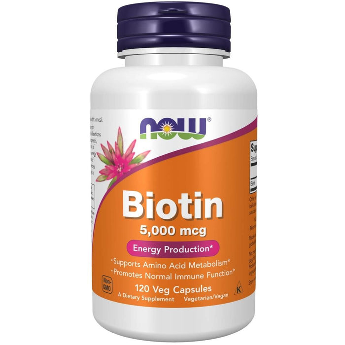 NOW Foods Biotin 5,000 mcg 120 Veg Capsules - Vitamins & Minerals at MySupplementShop by NOW Foods