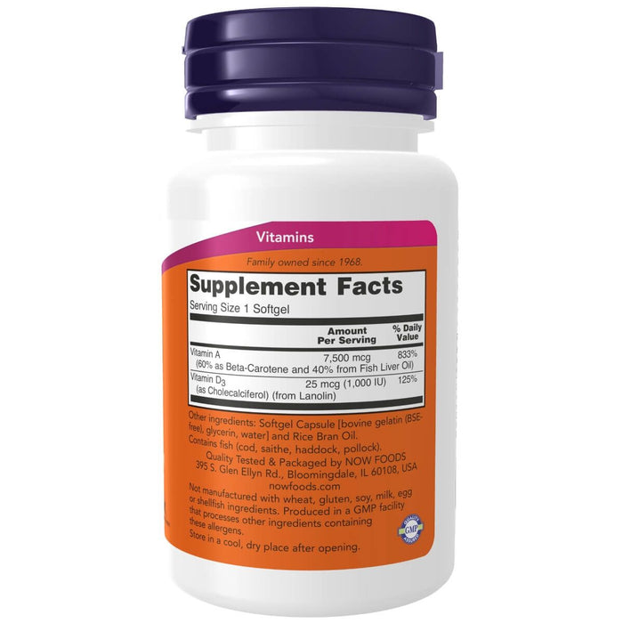 NOW Foods Vitamin A &amp; D3 25,000/1,000 IU 100 Softgels | Premium Supplements at MYSUPPLEMENTSHOP