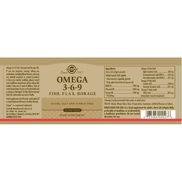 Solgar Omega 3-6-9 Softgels Pack of 60 at MySupplementShop.co.uk