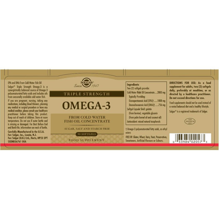 Solgar Triple Strength Omega-3 Softgels Pack of 50 | Premium Supplements at MYSUPPLEMENTSHOP