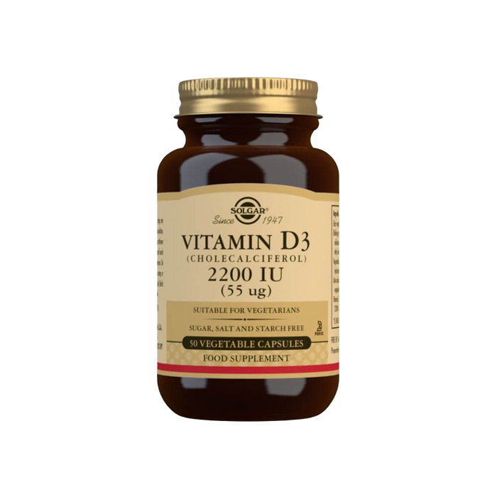 Solgar Vitamin D3 (Cholecalciferol) 2200 IU (55 µg) Vegetable Capsules Pack of 50