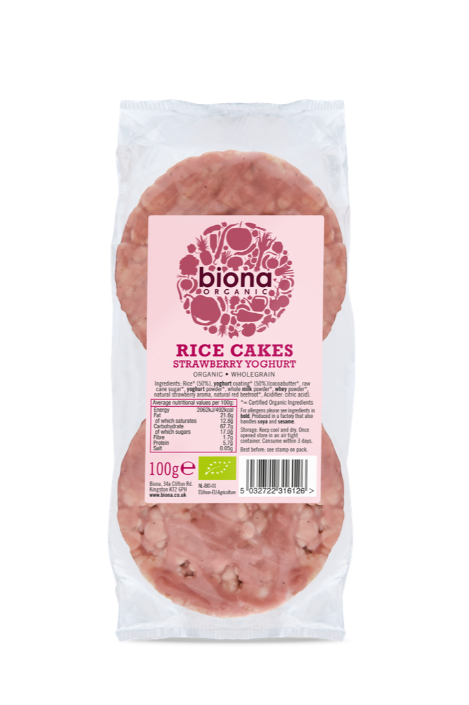 Biona Organic Strawberry Yoghurt Coated Rice Cakes 100g | High-Quality Health Foods | MySupplementShop.co.uk