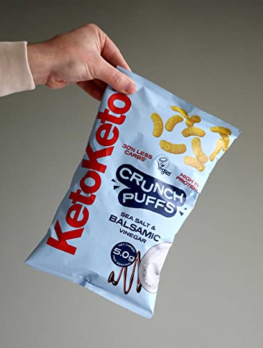 Keto Keto Low Carb Crunch Puffs 10 x 80g Keto Snacks For Weight Loss | Keto Diet Low Carb Snack Keto Crisps | Low Calorie Vegan Food Gluten Free High Protein (Sea Salt and Balsamic Vinegar) | High-Quality Crisps & Snacks | MySupplementShop.co.uk