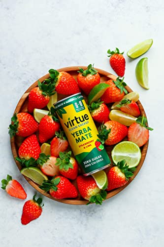 Virtue Yerba Mate - Natural Energy Drink - Sugar Free Zero Calories Vegan Keto Friendly Gluten Free (Strawberry & Lime 12 x 250ml) | High-Quality Energy Drinks | MySupplementShop.co.uk