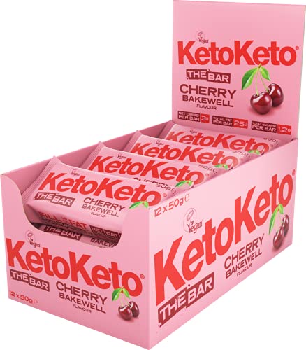 Keto Keto Bars 12 x 50g Keto Snacks For Weight Loss | Keto Diet Sugar Free Snack Meal Replacement Bar | Healthy Snacks Keto Food Low Carb | Low Calorie Vegan Food Breakfast Bar (Cherry Bakewell) | High-Quality Diet Bars | MySupplementShop.co.uk