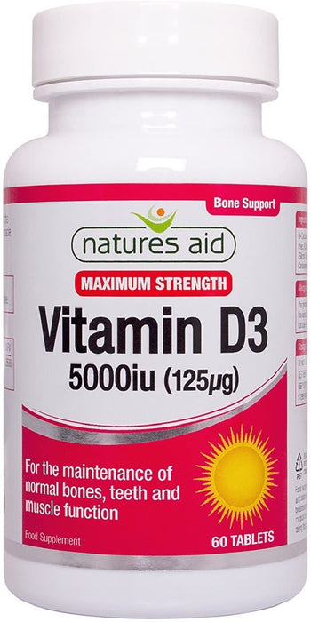 Natures Aid Vitamin D3 5000iu High Strength 60 Tablets - Natures Aid at MySupplementShop by Natures Aid