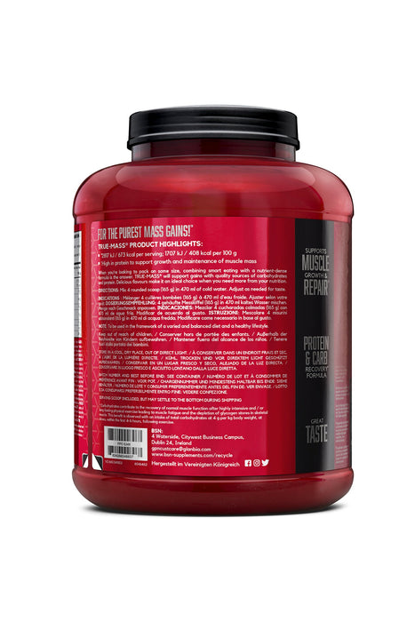 BSN True Mass, Vanilla Ice Cream - 2640 grams | High-Quality Weight Gainers & Carbs | MySupplementShop.co.uk