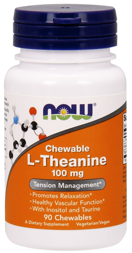 NOW Foods L-Theanine with Inositol and Taurine, 100mg - 90 chewables | High-Quality Health and Wellbeing | MySupplementShop.co.uk