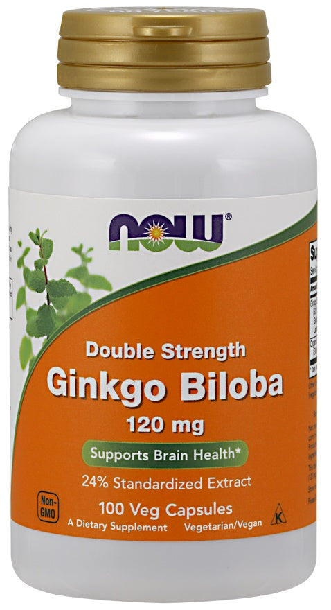 NOW Foods Ginkgo Biloba Double Strength, 120mg - 100 vcaps | High-Quality Health and Wellbeing | MySupplementShop.co.uk