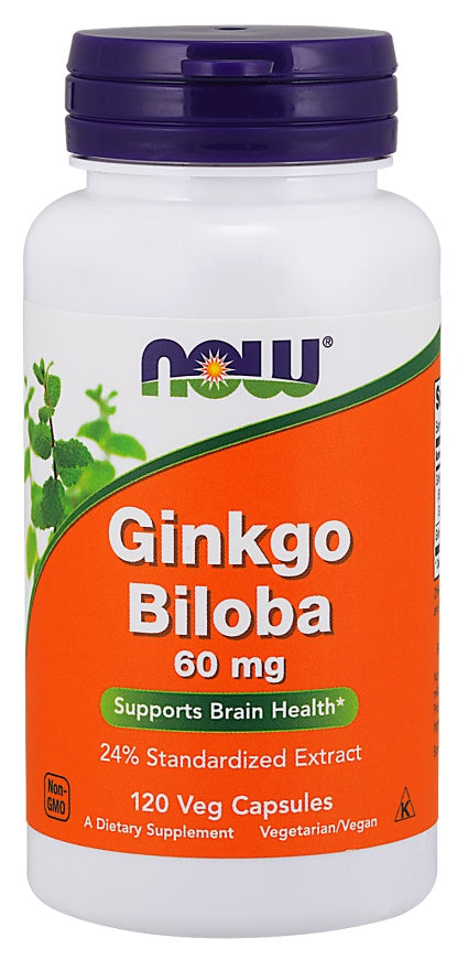 NOW Foods Ginkgo Biloba, 60mg - 120 vcaps | High-Quality Health and Wellbeing | MySupplementShop.co.uk