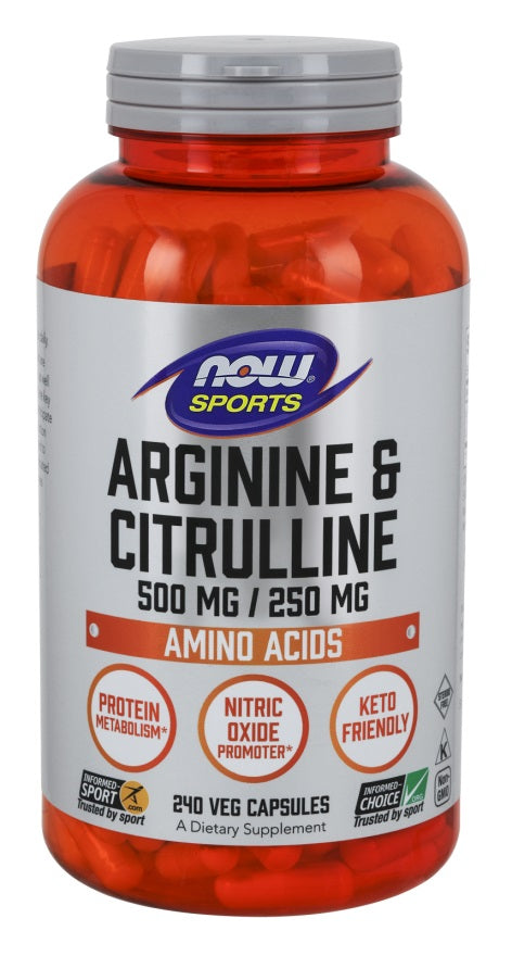 NOW Foods Arginine & Citrulline - 240 vcaps | High-Quality Amino Acids and BCAAs | MySupplementShop.co.uk