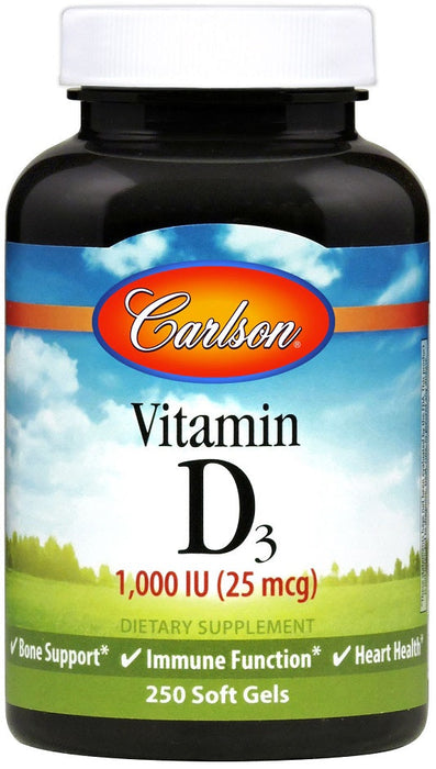 Carlson Labs Vitamin D3, 1000 IU - 250 softgels - Vitamins & Minerals at MySupplementShop by Carlson Labs