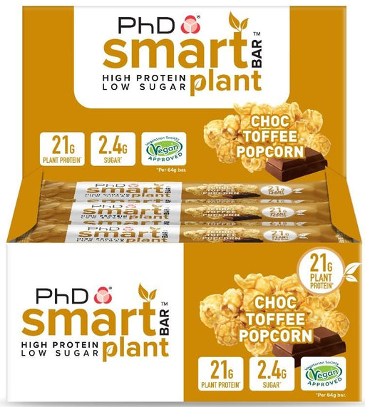 PhD Smart Bar Plant, Choc Toffee Popcorn - 12 bars | High-Quality Protein | MySupplementShop.co.uk