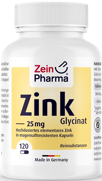 Zein Pharma Zinc Glycinate, 25mg - 120 caps | High-Quality Sports Supplements | MySupplementShop.co.uk